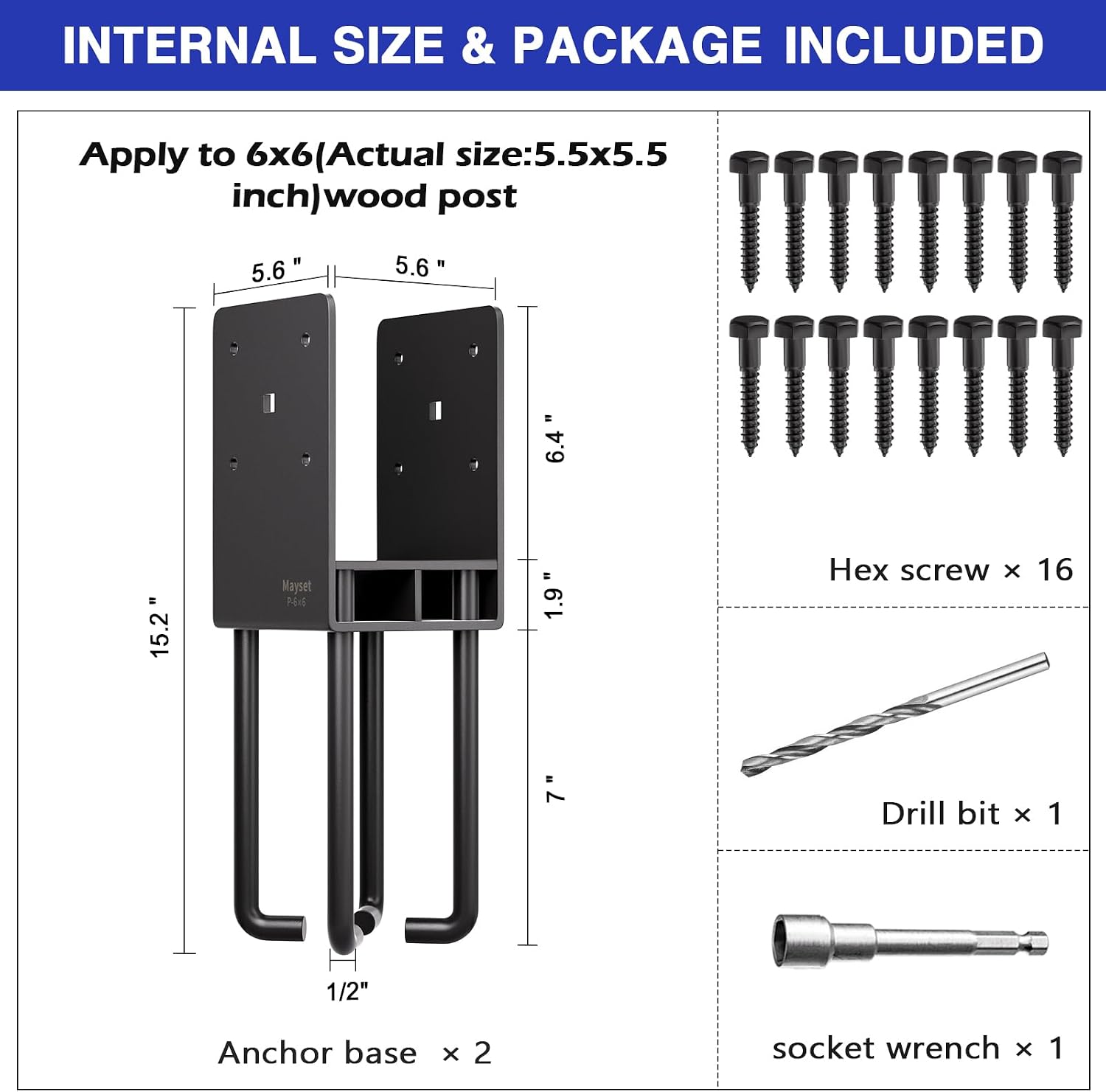 6x6 Concrete Post Anchor, Heavy Duty Stainless Steel Concrete Fence Post Holder with Air Flow Channe Post Base Bracket for Fence, Deck Railing,Pergola, 2Pack[Patent Pending]